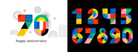 Illustration for Anniversary concept design. Modern geometric style. Fireworks and celebration colorful background, set of numbers. Vector illustration - Royalty Free Image