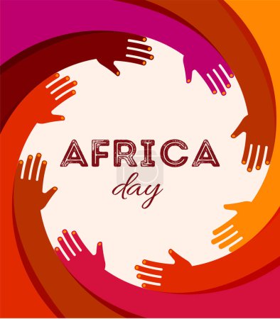 Illustration for Colorful poster with circle of hands. Africa day, together, community concept design. Modern minimalist style vector illustration - Royalty Free Image
