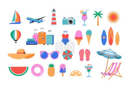 Téléchargez les photos : Summer, les icônes du voyage. Collection vectorielle d'illustrations et d'icônes - en image libre de droit