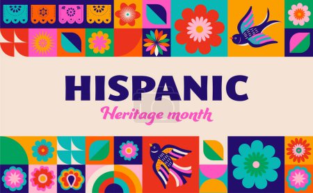 Illustration for National hispanic heritage month celebration. Background, banner and card with flowers. Geometric colorful concept design floral pattern. Vector illustration - Royalty Free Image