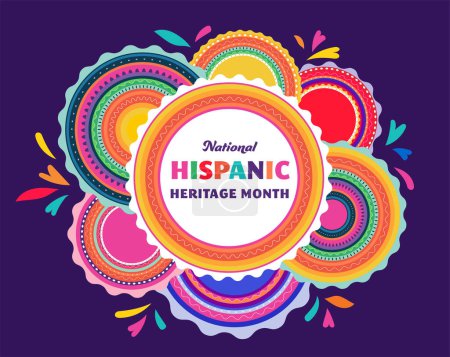 Illustration for National hispanic heritage month celebration. Background, banner and card with flowers. Colorful concept design floral pattern. Vector illustration - Royalty Free Image