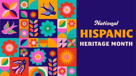 Illustration for National hispanic heritage month celebration. Background, banner and card with flowers. Geometric colorful concept design floral pattern. Vector illustration - Royalty Free Image