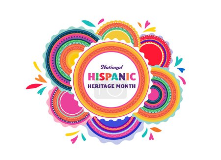 Illustration for National hispanic heritage month celebration. Background, banner and card with flowers. Colorful concept design floral pattern. Vector illustration - Royalty Free Image