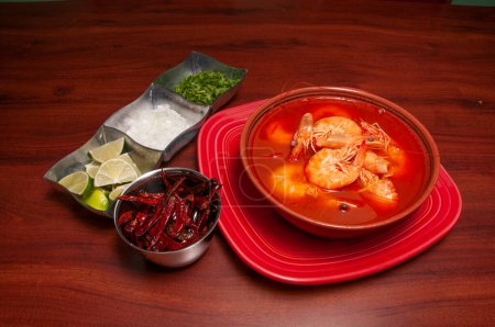 Photo for Delectable delicious Mexican seafood cuisine known as Caldo De Camaron - Royalty Free Image