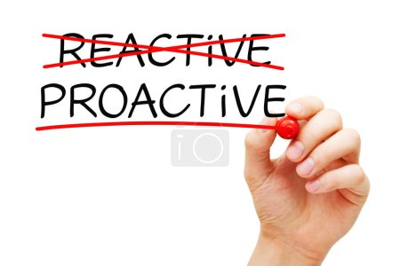 Proaktives versus reaktives Konzept über die Wichtigkeit, im Voraus zu handeln, um mit einem erwarteten Problem, Wandel oder Schwierigkeit umzugehen.