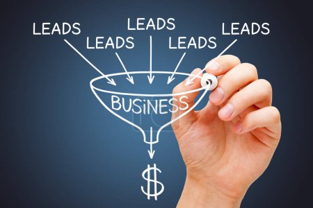 Handzeichnen Marketing-Verkaufstrichter über den Prozess der Umwandlung von Leads in Kunden.