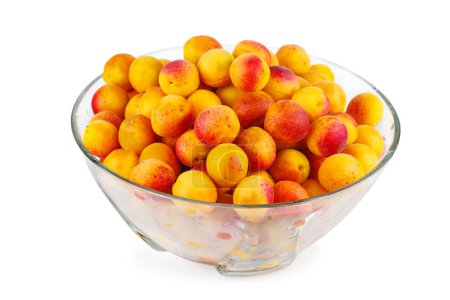 Photo for Fresh apricots in glass bowl isolated on white background - Royalty Free Image