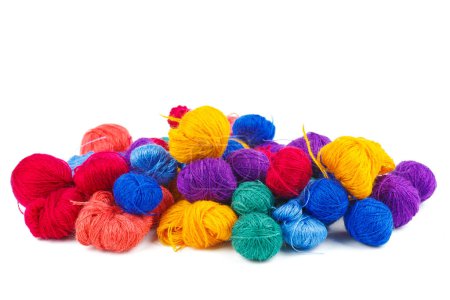 Photo for Rainbow balls of wool thread isolated on white background - Royalty Free Image