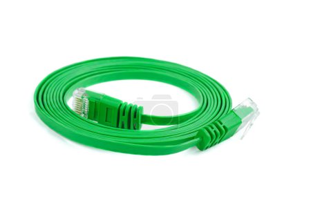 Photo for Flat green ethernet (copper, RJ45) patchcord isolated on white background - Royalty Free Image