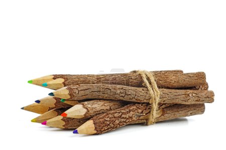 Photo for Bunch of big fancy wooden pencils isolated on white background - Royalty Free Image