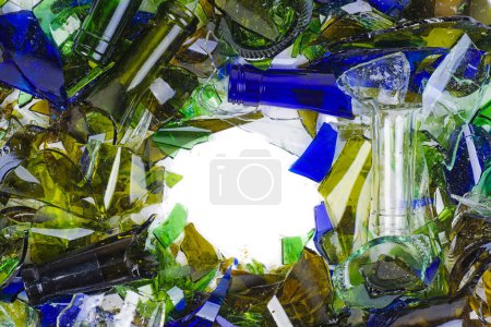 Photo for Shattered bottles different colors isolated on the white background - Royalty Free Image