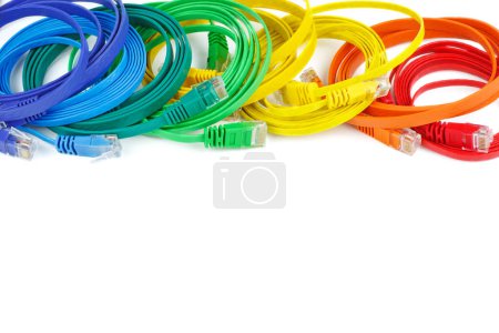 Photo for Flat ethernet (copper, RJ45) patchcords isolated on white background - Royalty Free Image