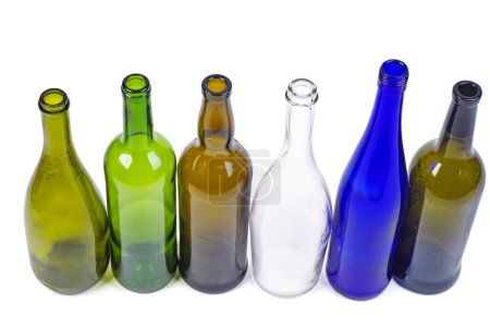 Photo for Empty different colored bottles isolated on white background - Royalty Free Image