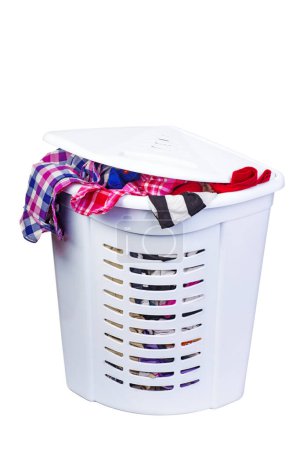 Full laundry basket isolated on white background