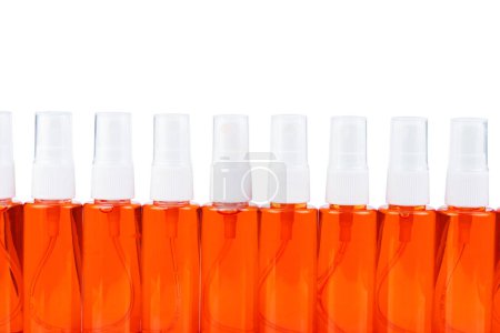 Photo for Lot of sanitizer bottles isolated on a white background - Royalty Free Image