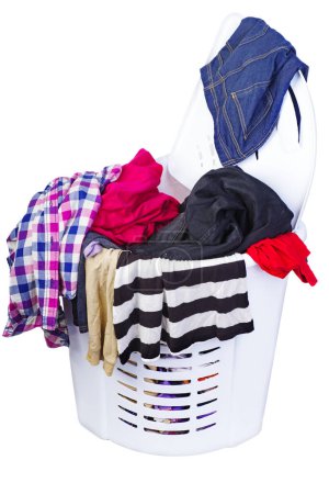 Full laundry basket isolated on white background