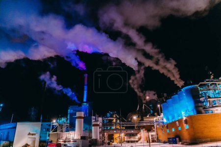 Photo for Night photograph of the largest paper production industry in Scandinavia. - Royalty Free Image