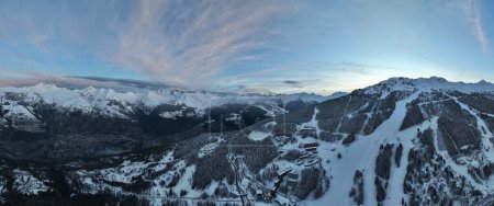 Photo for Alps Cold Mountain Snow Tourism Sport Eco Travel Mountains Landscape Drone Aerial Flight Over French Alps Mountain Range Early Morning Inspiring Nature 4k hyper lapse. Hi quality 4K footage. - Royalty Free Image