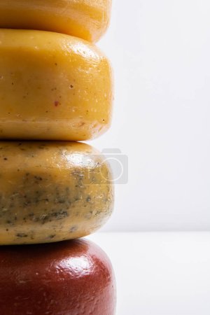 Foto de Different types of homemade traditional Bosnian cheese isolated on a white background.High quality photo - Imagen libre de derechos