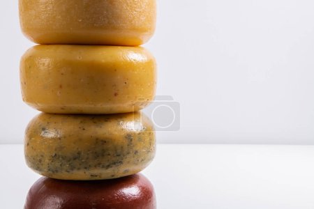 Photo for Different types of homemade traditional Bosnian cheese isolated on a white background.High quality photo - Royalty Free Image