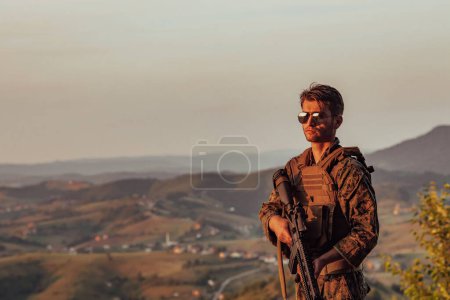 Photo for Soldier portrait on sunset local hero urban legend authentic. - Royalty Free Image