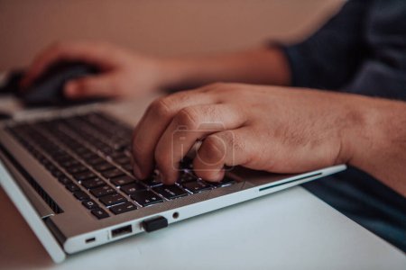 Photo for Close-up photo of a programmer typing on a laptop. High quality photo - Royalty Free Image