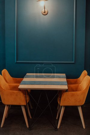 Photo for Modern cafe furniture. Modern table and chairs for the cafeteria. - Royalty Free Image