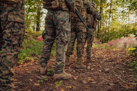 Photo for Modern warfare Soldiers Squad Running as Team in Battle Formation. - Royalty Free Image