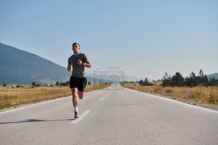 A highly motivated marathon runner displays unwavering determination as he trains relentlessly for his upcoming race, fueled by his burning desire to achieve his goals. 