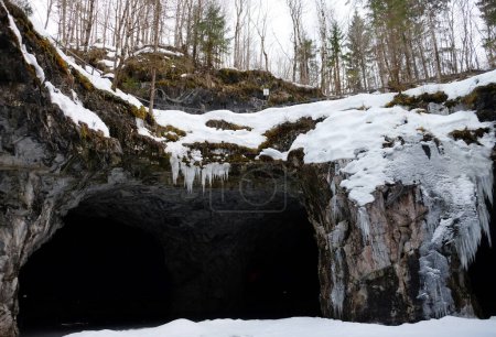 Photo for Marble quarry in Ruskeala. Karelia. Russia. Ruskeala. Underground cave. Winter. - Royalty Free Image