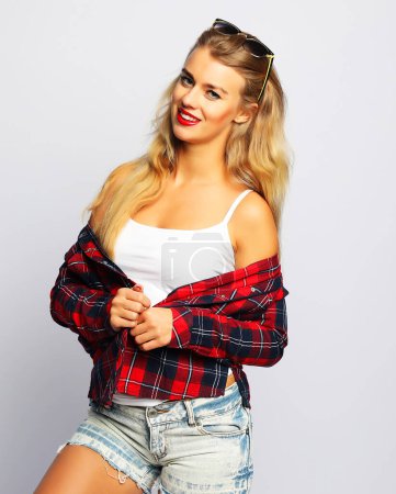 Photo for Beautiful blond woman wearing casual clothes, studio shoot - Royalty Free Image