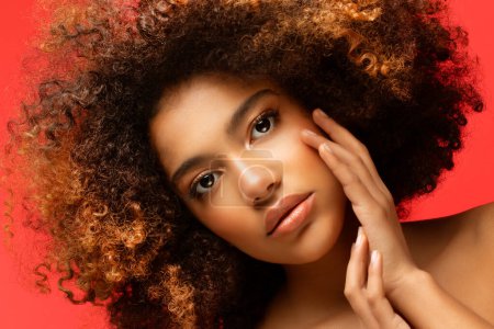 Téléchargez les photos : Jeune femme afro-américaine élégante avec des cheveux afro. Maquillage glamour. - en image libre de droit