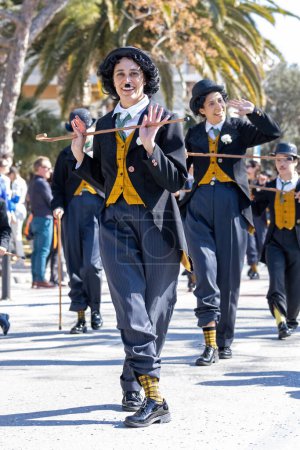 Photo for Palamos, Spain - february 20, 2023, Traditional carnival parade in a small town Palamos, in Catalonia, in Spain . - Royalty Free Image