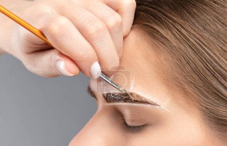 Makeup artist plucks eyebrows in a beauty salon. Professional makeup and cosmetology skin care.