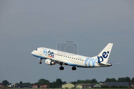 Photo for Amsterdam, the Netherlands  -  June 2nd, 2017: G-FBJC Flybe Embraer ERJ-175STD taking off from Polderbaan Runway Amsterdam Airport Schiphol - Royalty Free Image
