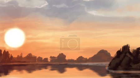 Illustration for Landscape background. Abstract art template with paint elements. Sunrise Sunset background abstract banner design in nature style. Vector illustration. - Royalty Free Image