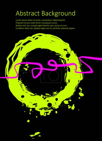 Ilustración de Fondo abstracto fluo púrpura y verde con pincel de tinta. Composición de estilo japonés. Fondo dinámico futurista brillante para el fondo de pantalla, interior, cubierta del volante, cartel, pancarta, folleto. - Imagen libre de derechos