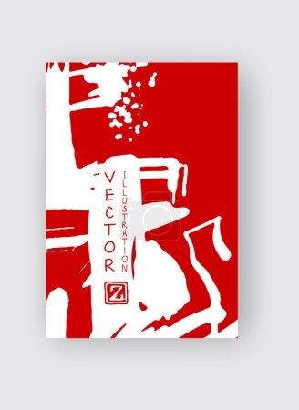 Illustration for White ink brush stroke on red background. Japanese style. Vector illustration of grunge stains - Royalty Free Image