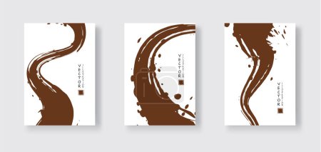 Illustration for Chocolate ink brush stroke on white background. Japanese style. Vector illustration of grunge wave stains.Vector brushes illustration. - Royalty Free Image