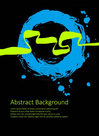 Blue and green fluo abstract background with ink brush. Japanese style composition. Bright futuristic dynamic background for wallpaper, interior, flyer cover, poster, banner, booklet.