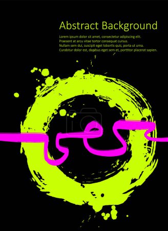 Lila und grüne Fluo abstrakten Hintergrund mit Tusche Pinsel. Komposition im japanischen Stil. Heller futuristischer dynamischer Hintergrund für Tapete, Interieur, Flyer-Cover, Poster, Banner, Booklet.