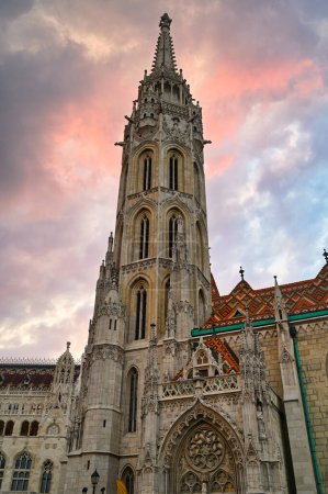 The Matthias church tower in sunset, Budapest Hungary