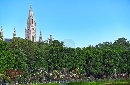 Volksgarten und Rathaussturm im Hintergrund, Wien, Österreich