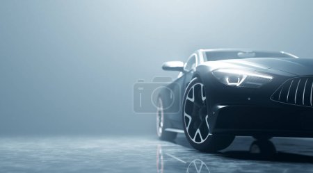 Neuer Luxus-Sportwagen mit eingeschaltetem Licht. Brandless modernen Stil. 3D-Illustration