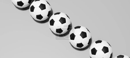 Football soccer balls flat lay design background. Monochromatic