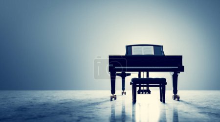 Classic grand piano keyboard in spotlight