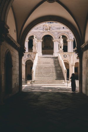 Ancient stairs at Palazzo Ducale or Doge's Palace in Venice, Italy. Vintage