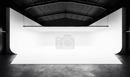 Professional photography studio with white cyclorama background