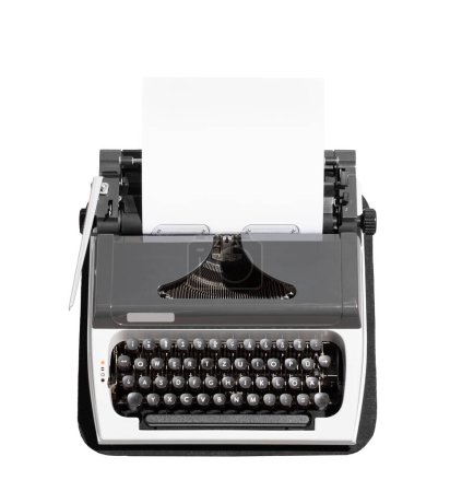 Retro typewriter with empty page. Isolated on white.