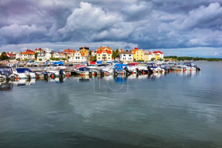 Scandinavian harbor in Karlskrona on Baltic sea coast, Sweden.
